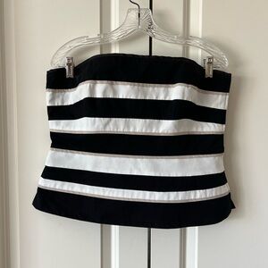 White House Black Market Womens 12 White Black Strapless Corset Striped Top